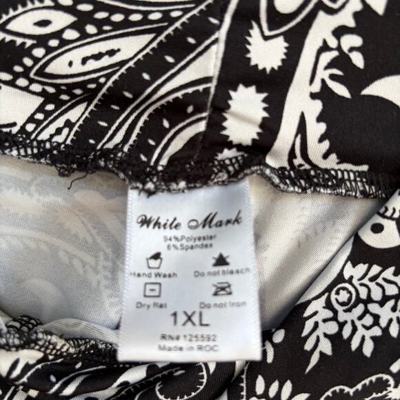 Wide Leg Women's 1X Flowy Black White Paisley High Rise Pants Soft Stretch Boho - Picture 4 of 5